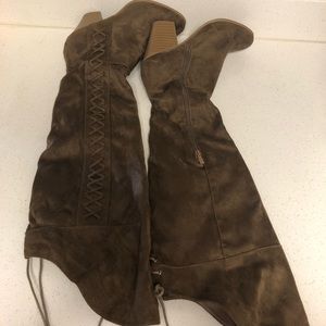 NEW Brown Swede Over the Knee Heeled Boots